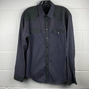 ZARA Man Western Pearl Snap Shirt Slim Fit Striped‎ Black White Large
